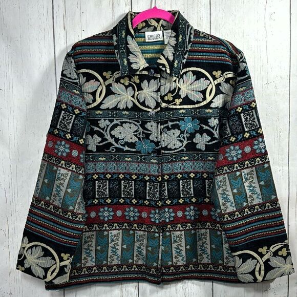 Vintage Chicos Design Tapestry Jacket Womens Size L Boho Artsy Statement Jacket - Picture 1 of 15